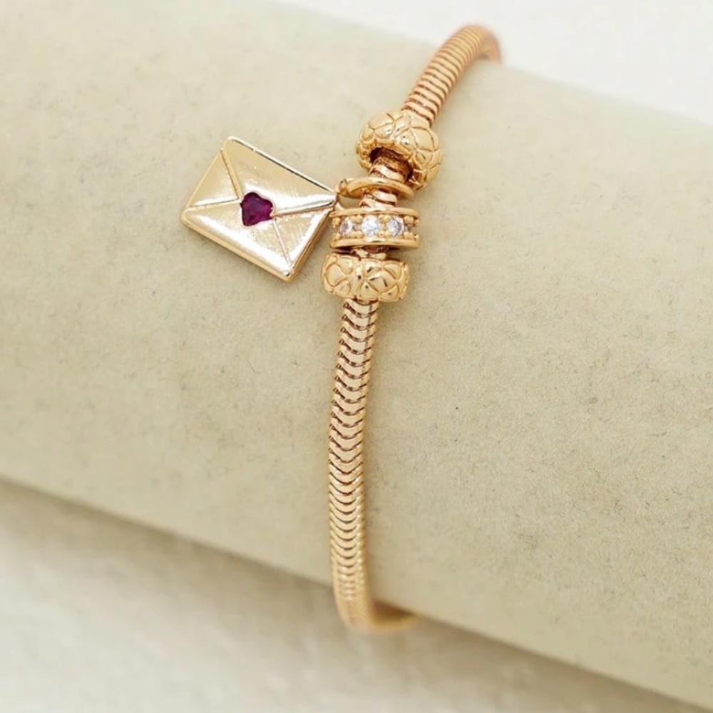 Stainless Steel Cubic Zirconia Envelope Pendant Adjustable bracelet - Picture 3 of 6